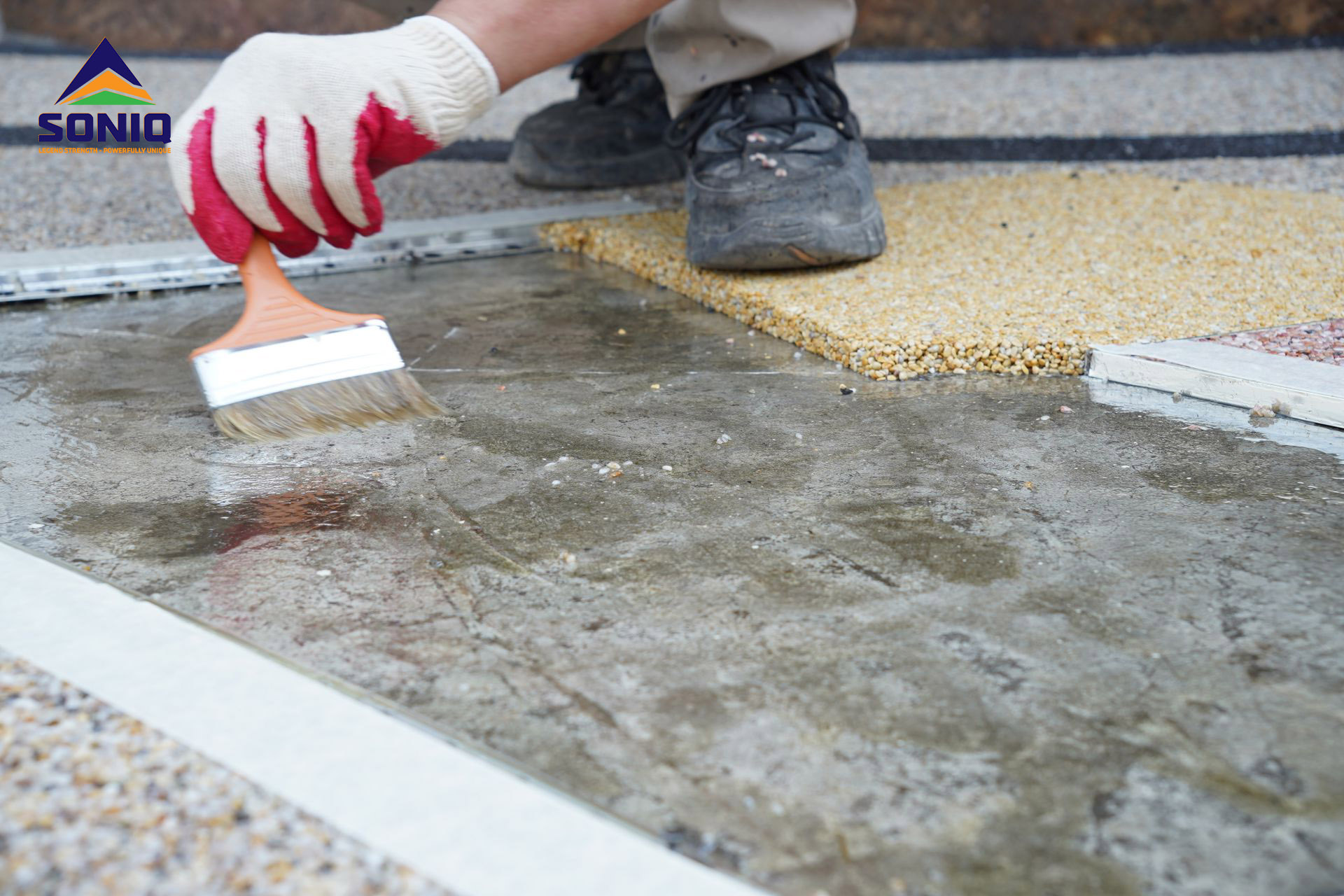 Hình ảnh thi công sàn sỏi tại Hải Dương